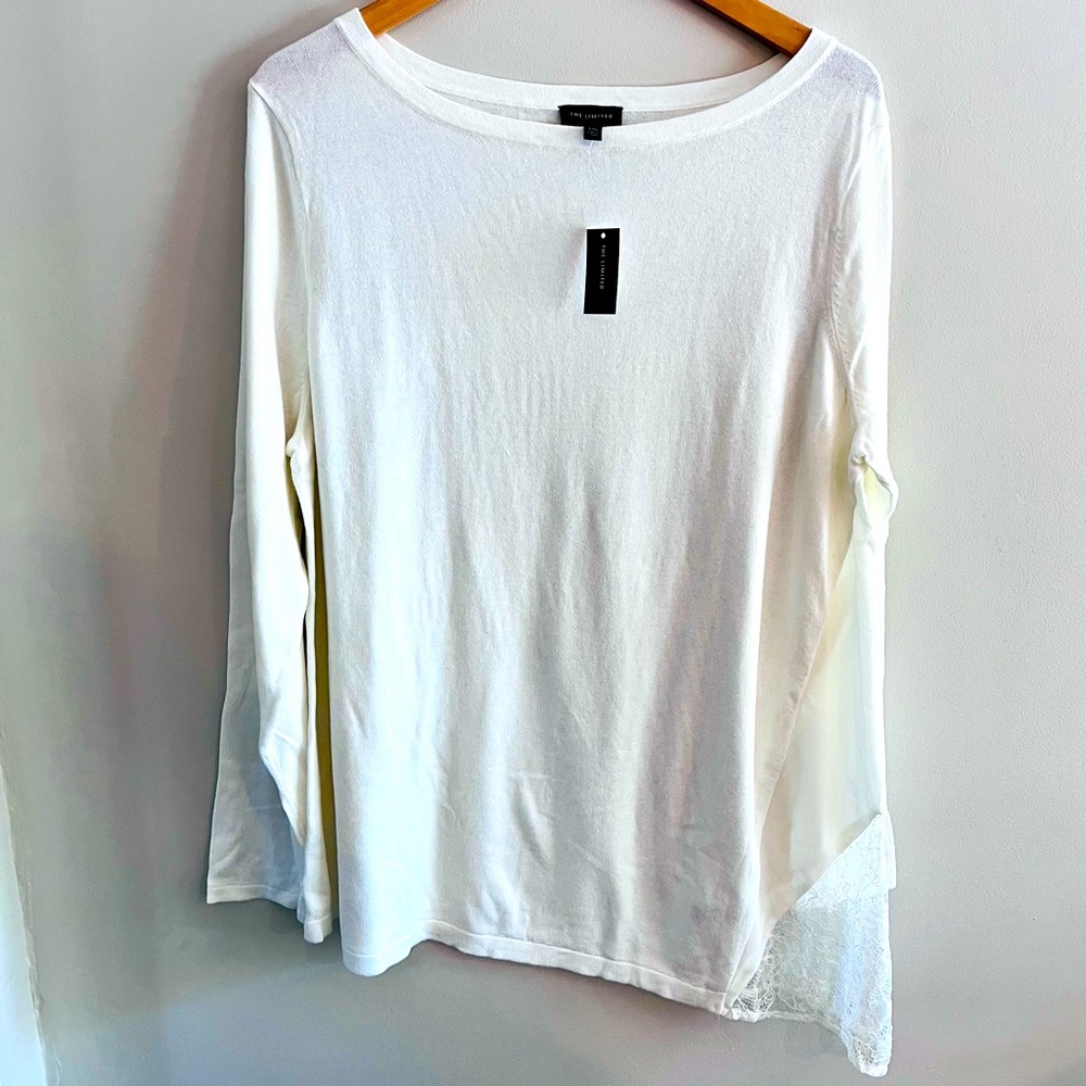 The Limited Asymmetrical White Tunic Top with Lace Detail XXL
